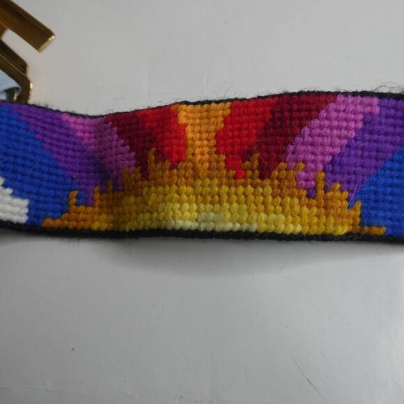 Vintage Handmade Belt Hippie Boho Rainbow Sun Clouds Sky Needlepoint Metal - Picture 5 of 9